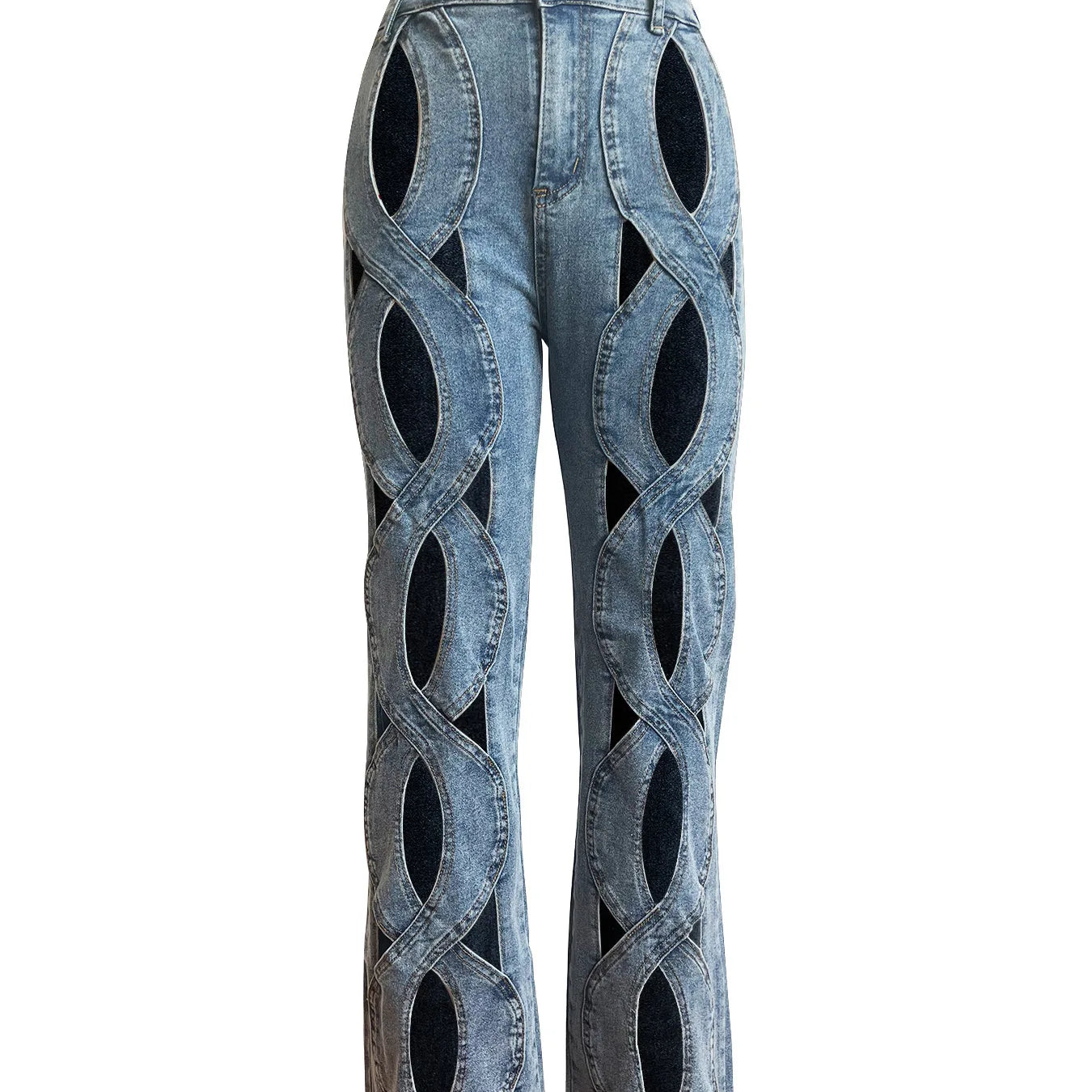 CM.YAYA Women Vintage Cutout Hollow Out Criss Cross Straight Denim Pants 2024 Fashion INS High Waist Wide Leg Jeans Trousers