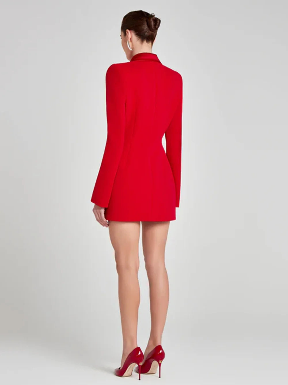 Modphy Women Fashion Double Breasted Red Blazer Coat Notched Neck Long Sleeves Female Outerwear Chic Lady Outfits