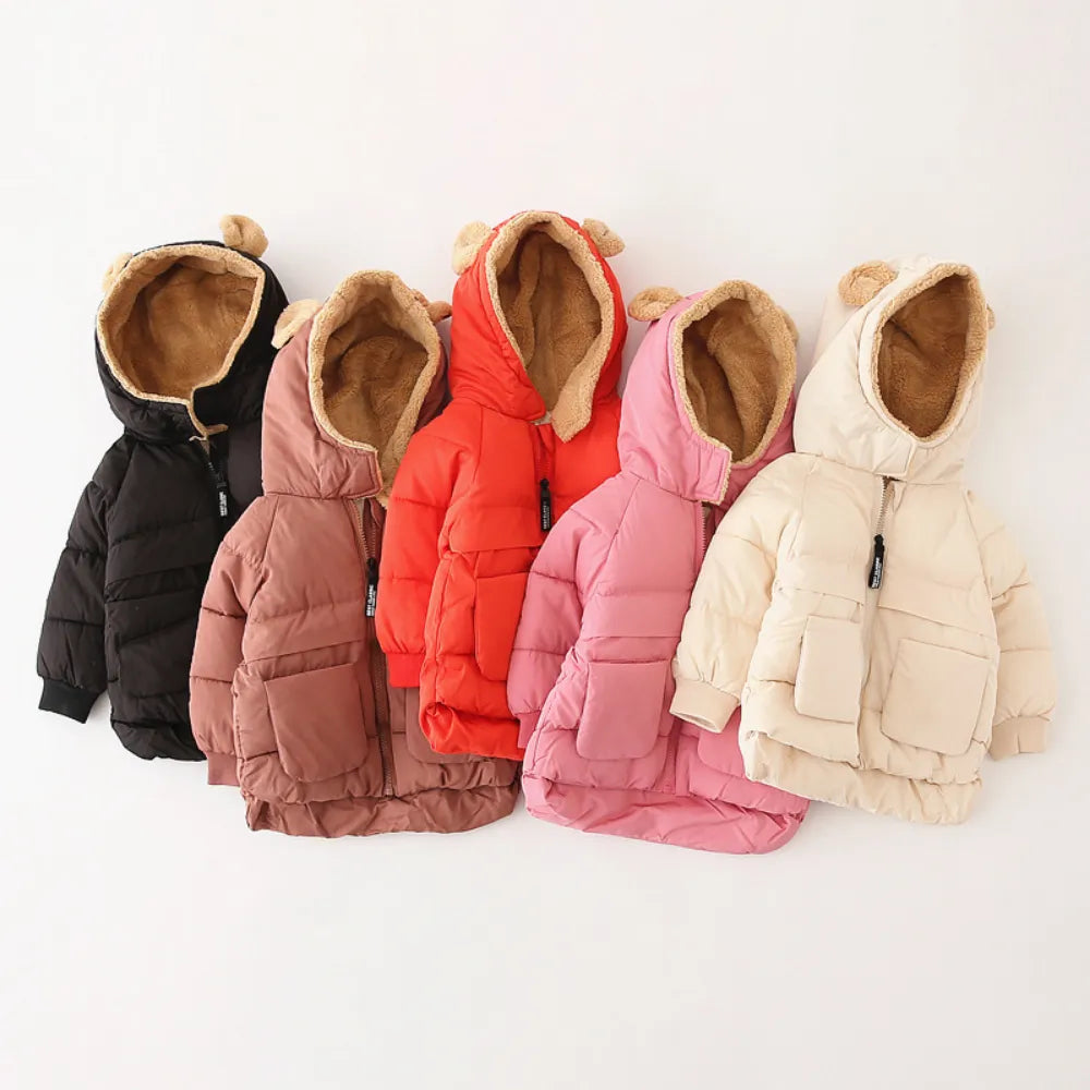 Kids Cotton Clothing Thickened Down Girls Jacket Baby Children Winter Warm Coat Zipper Hooded Costume Boys Outwear