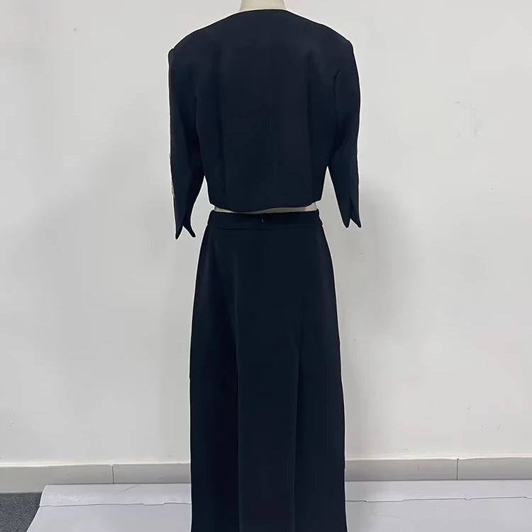 TWOTWINSTYLE Colorblock Chic Two Piece Sets For Women O Neck Half Sleeve Coat High Waist Skirt Elegant Set Female Fashion Style