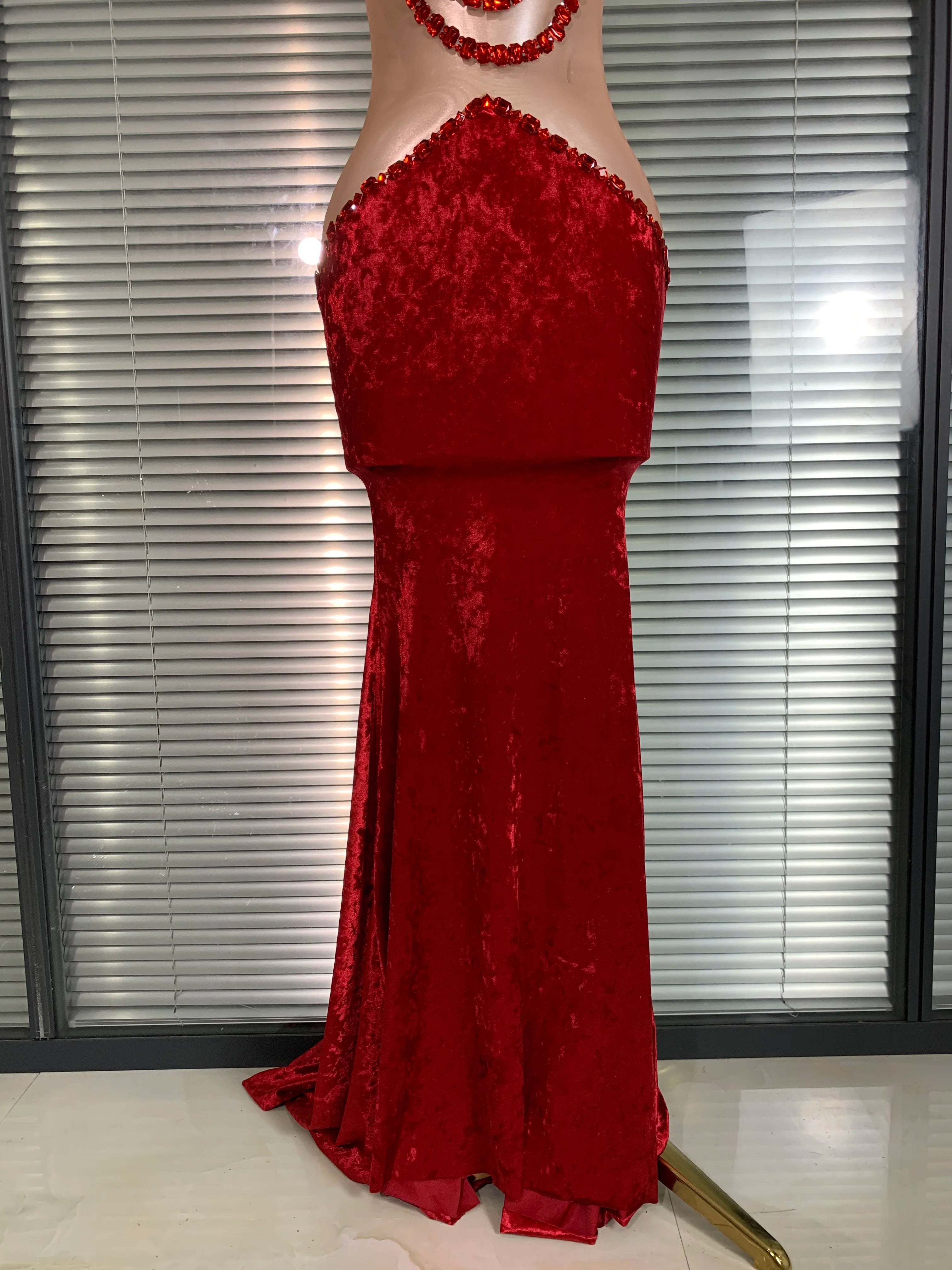 INS New Women Sexy See Through Crystal Diamonds Rhinestones Maxi Dress Stretchy Velvet Party Singer Stage Costume