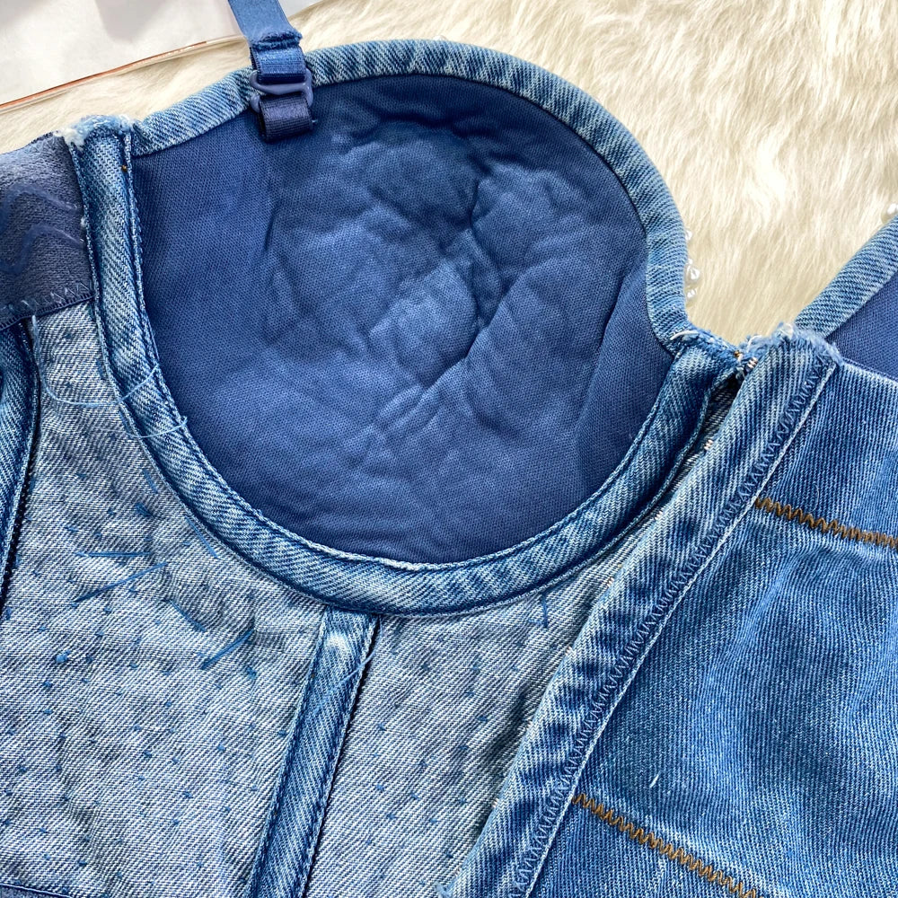 Women New Fashion Pearl Beads Camisole Sleeveless Sexy Bustier Clothing Push Up Night Club Bralette Crop Tops