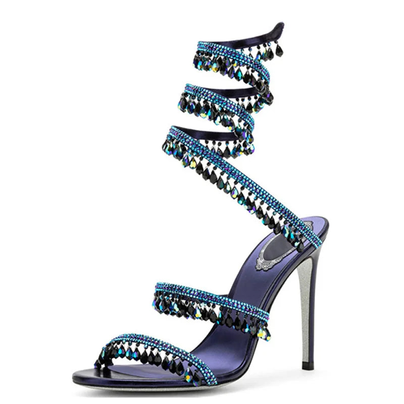 Crystal Wrap Sandals Women Summer Wedding Shoes High Heel Party Shoes Ankle Strappy Sandals Designer Stiletto Heel Shoes