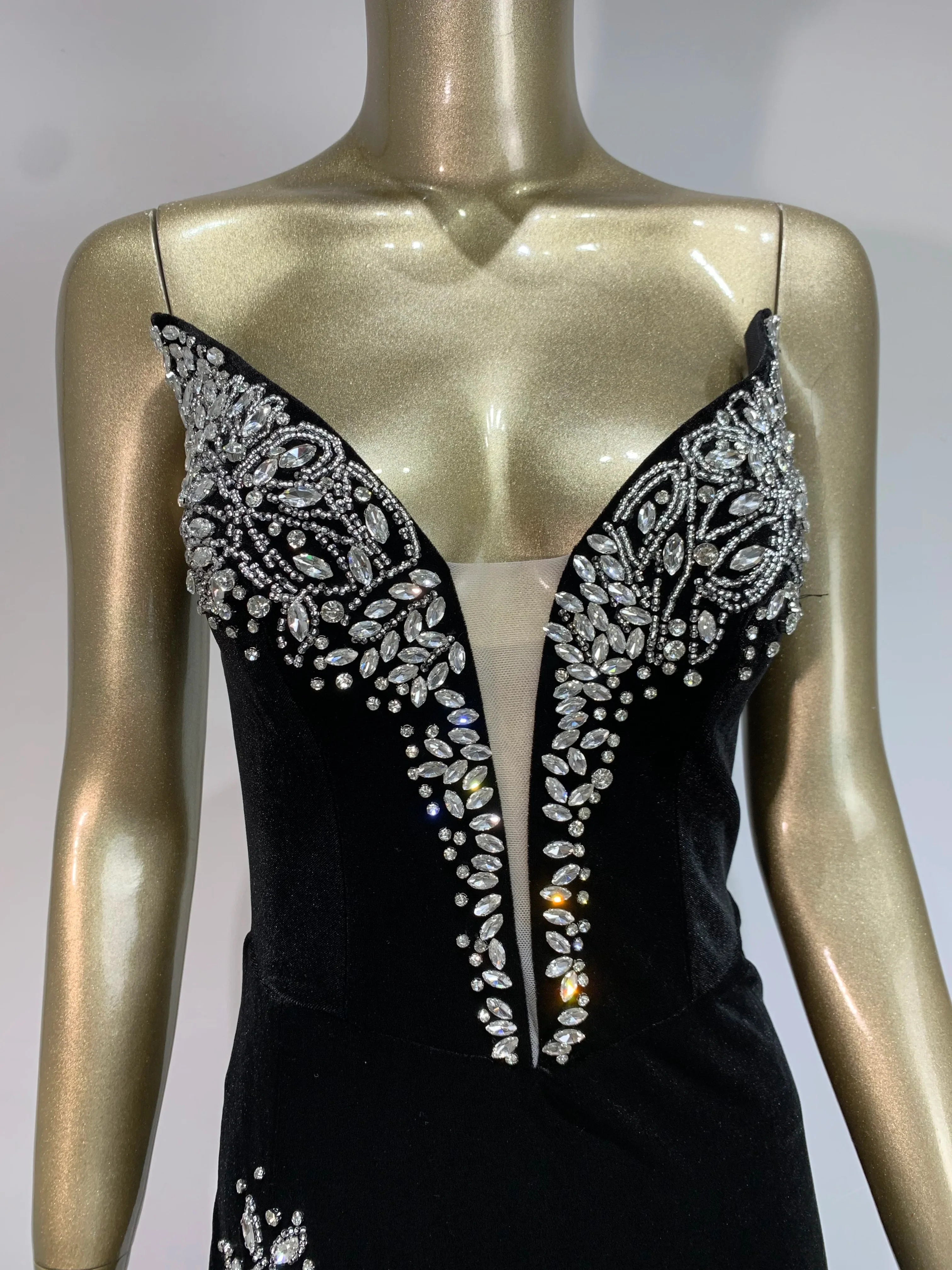 Sexy Strapless Backless Beading Diamonds Black Maxi Long Women Celebrity Dress Elegant Party Evening Stage Vestido
