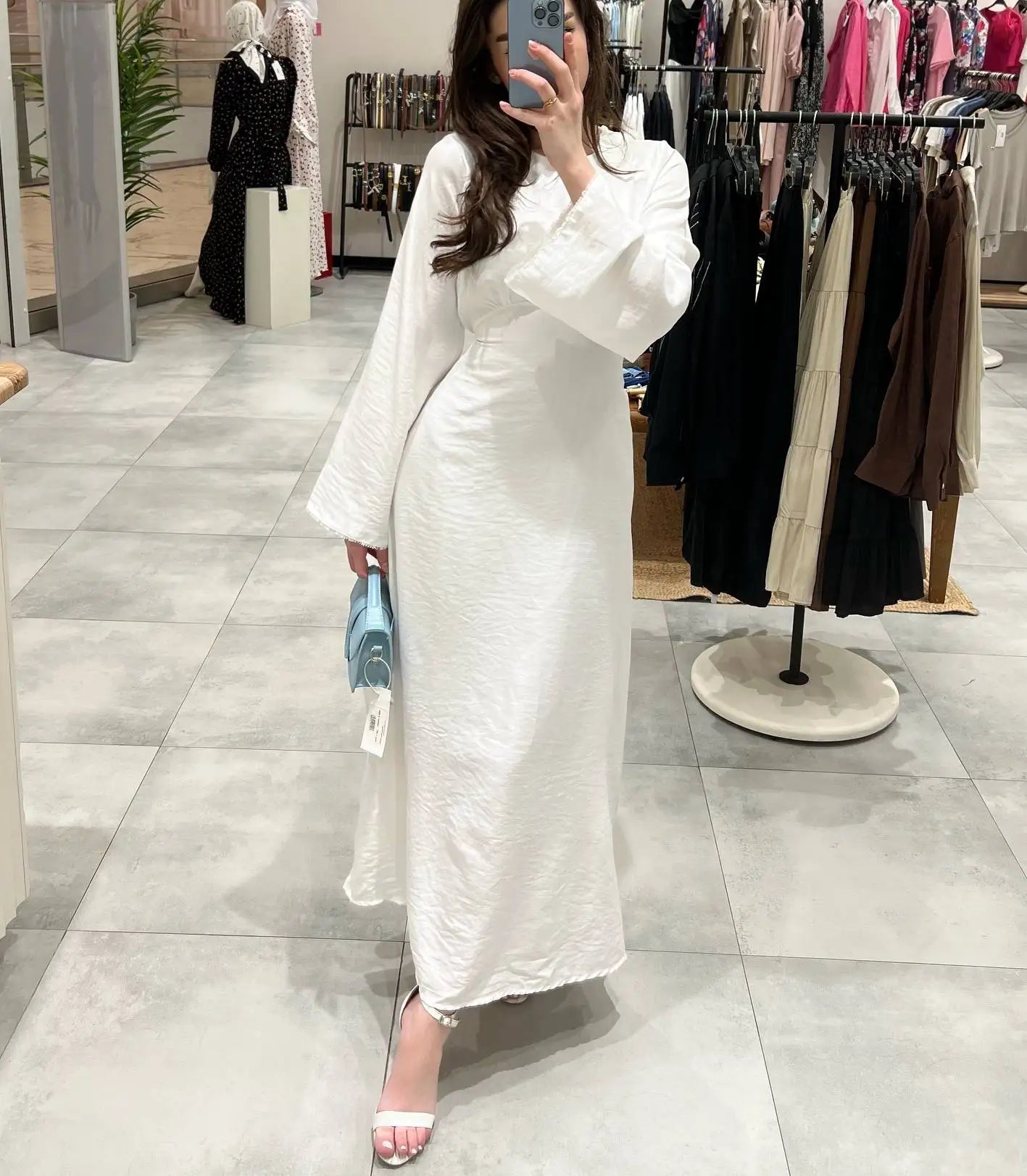 Autumn Elegant Solid Midi Dress Women Flare Sleeve Slim Mermaid French Vintage Wedding Party Vestidos Robe Mujers WHITE