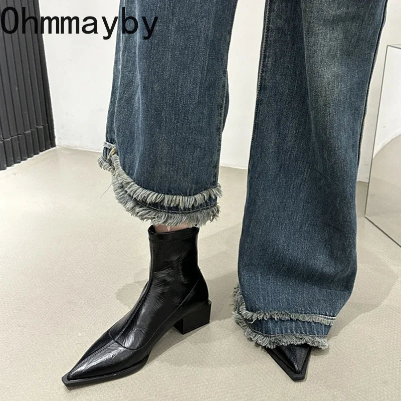 Autumn Women Ankle Boots Shoes Fashion Pointed Toe Ladies Short Boot Square Low Heel Casual Winter Women's Footwear
