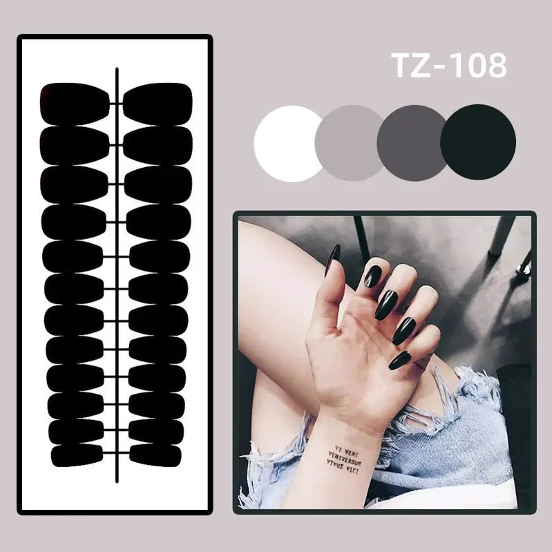 24Pcs White French Fake Nails Wearable Press on Nails Short Square False Nail art Artifical Finished Fingernails tips