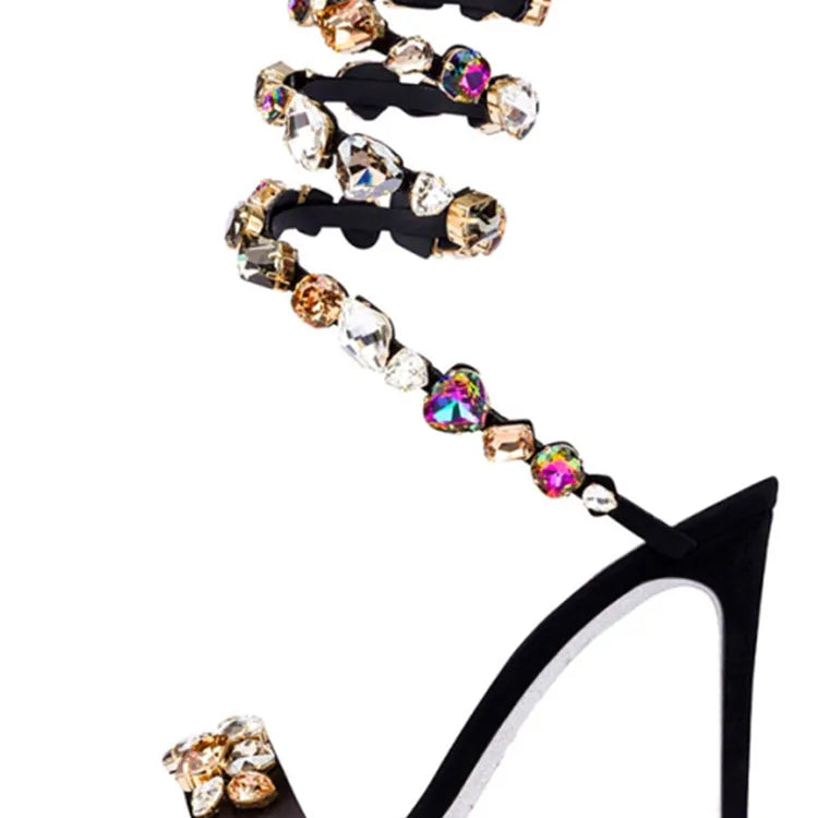 Women's High Heel Sandals Fashion Colored Diamond Snake Party Banquet Water Diamond Slim High Heels color drill