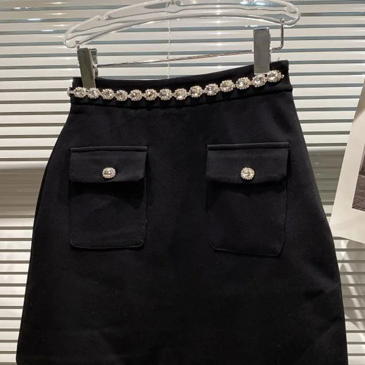 Fashion Trend Versatile Notched Long Sleeve Suit Women's Slim High Waist Skirt Two Pic Set Female