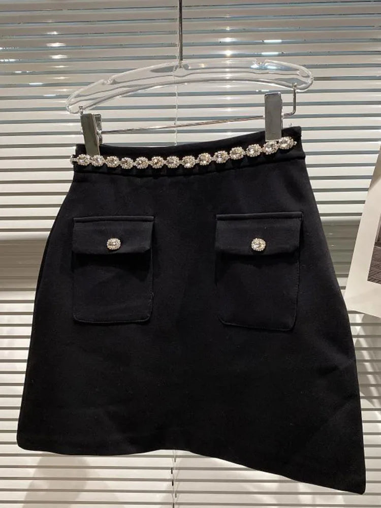 Fashion Trend Versatile Notched Long Sleeve Suit Women's Slim High Waist Skirt Two Pic Set Female