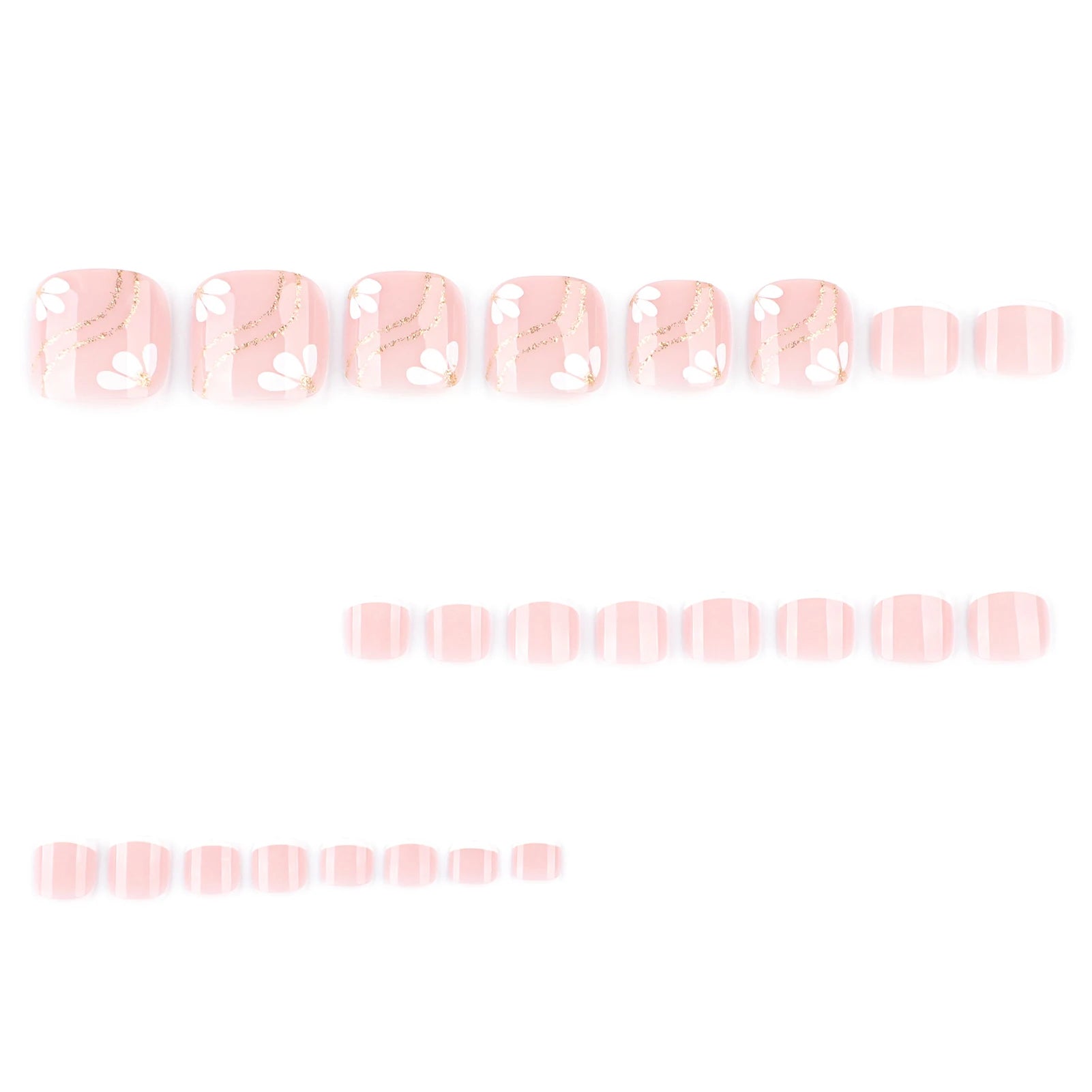 Nude Pink Color Fake Toenails 24Pcs Simple Charm Press On Toes Nails Flower Printed White French Tip Reusable False Nails