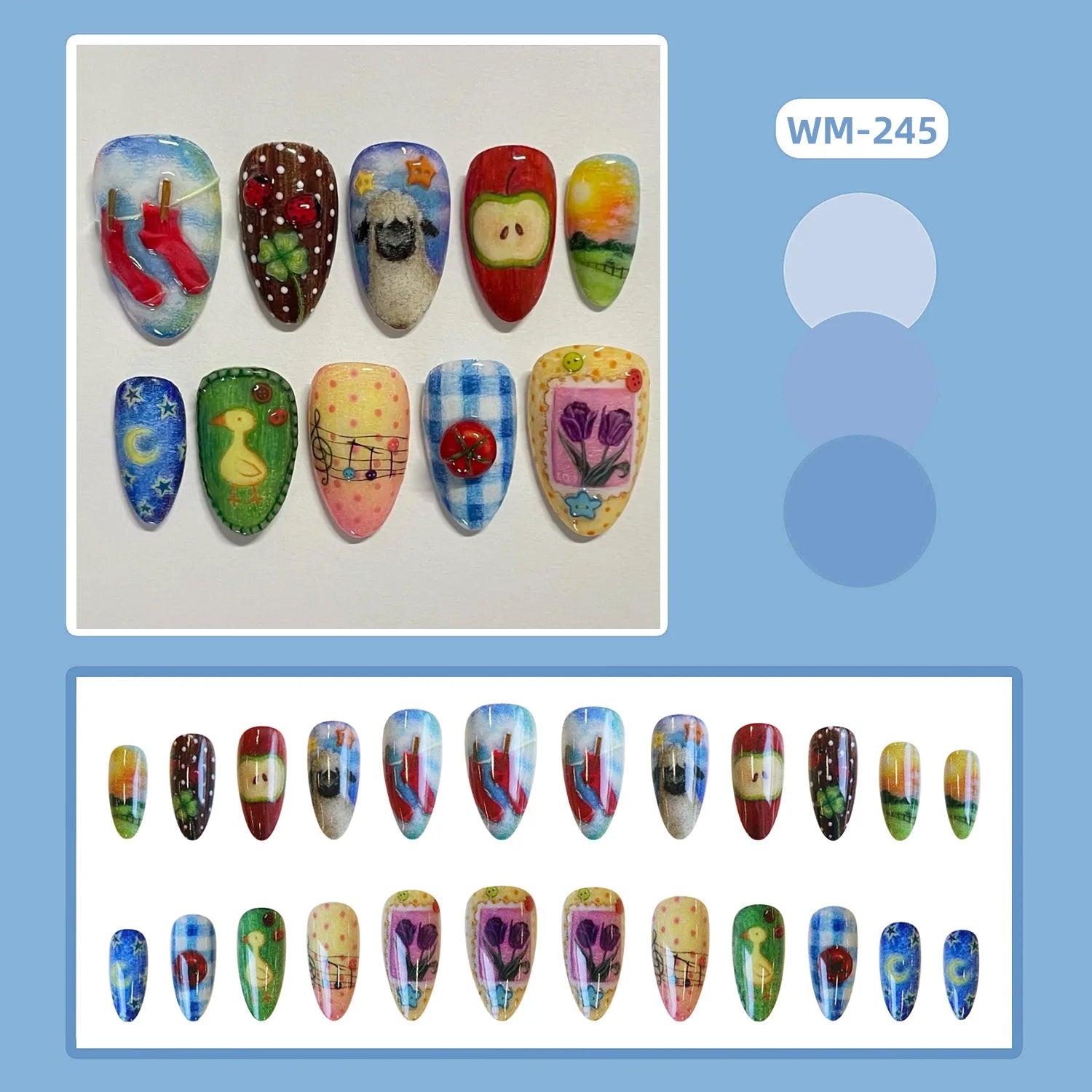 24pcs Sweet Almond Press on Nails y2k Fruit Bow Print False Nail Tips Wearable Spicy Girl Sweet Cool 2D Pattern Fake Nails