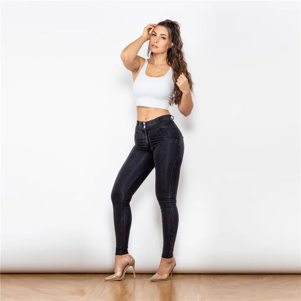 Shascullfites Melody Black Jeans Outfit Push Up Super Stretch High Rise Jeggings Women's Stretch Wet Look Jeans for Grils 23023MWDBlackJ CHINA