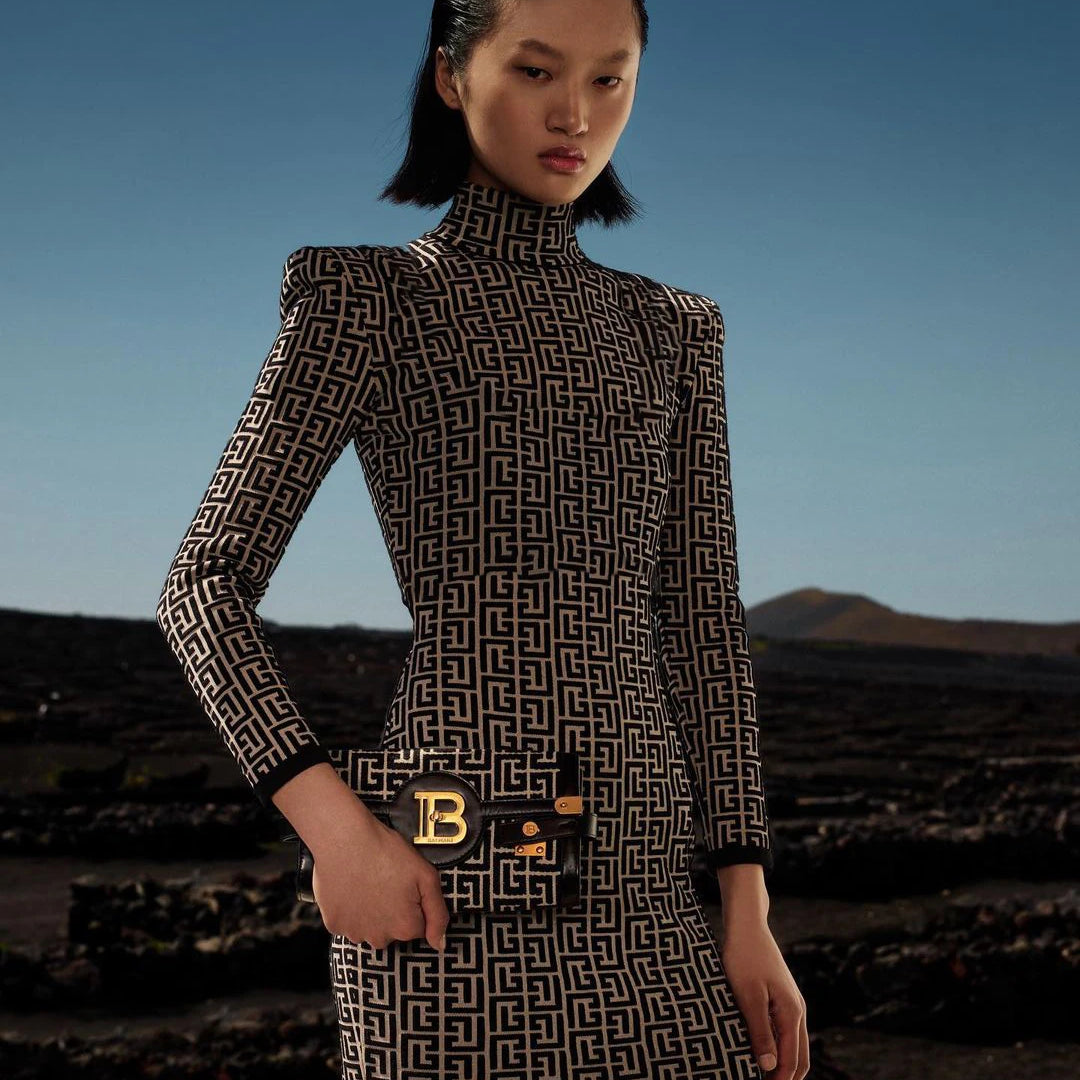 High Quality Black Full Sleeve Jacquard Mini Bandage Dress 2021 Celebrity Designer Fashion Evening Party Dress