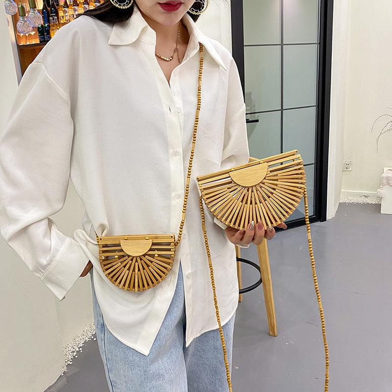 Semicircle Bamboo Small Crossbody Shoulder Bags with Handle for Women Summer Branded Luxury Beach Handbags Fashion Weave