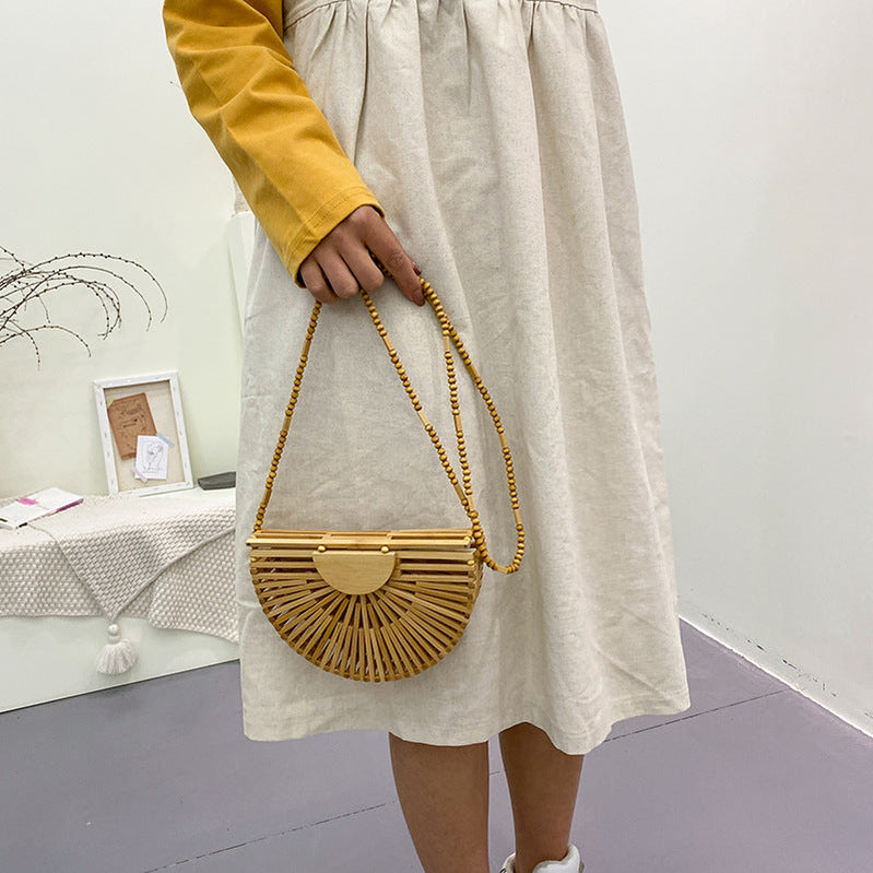 Semicircle Bamboo Small Crossbody Shoulder Bags with Handle for Women Summer Branded Luxury Beach Handbags Fashion Weave