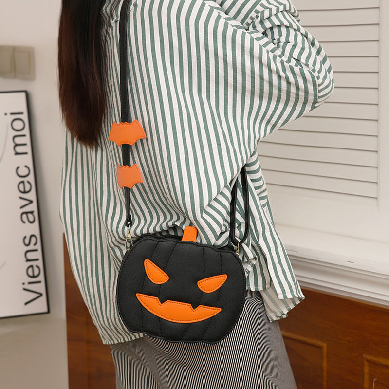 Halloween Bags Funny Pumpkin Cartoon Shoulder Crossbody Bag With Bat Personalized Creative Female Bag