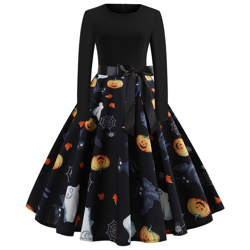 Halloween Print Long Sleeve Dress