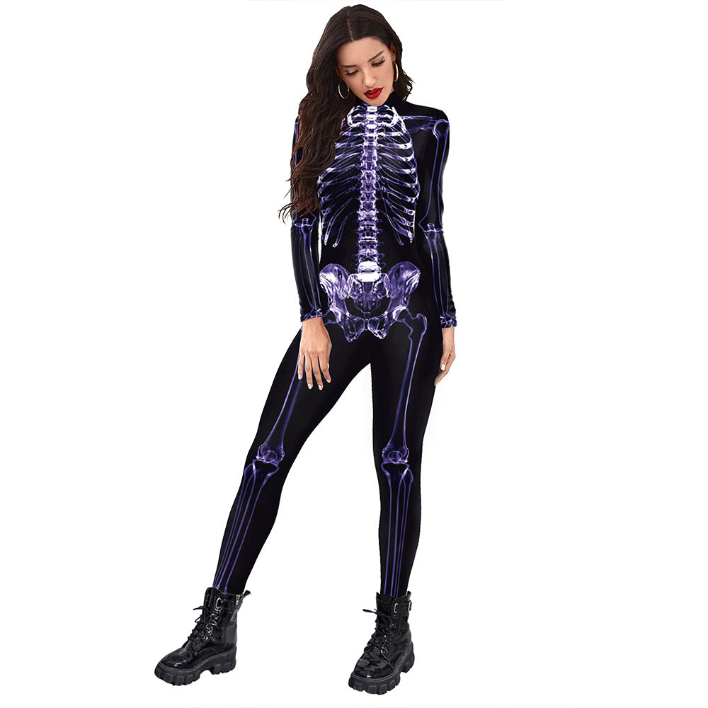 Halloween Funny Skeleton 3d Printed Stage Costume Jumpsuit