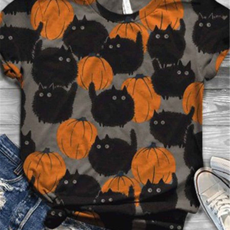 Halloween print short sleeve Black