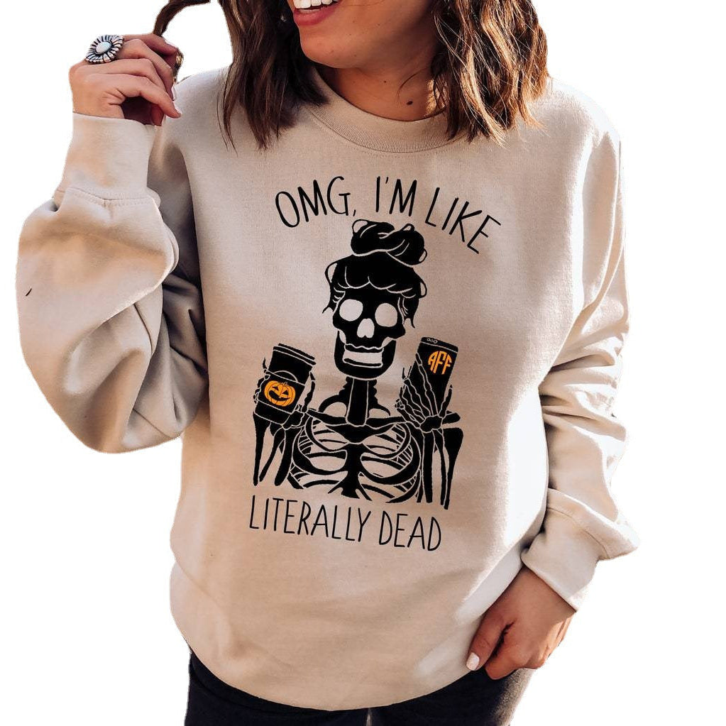 Halloween Printed Round Neck Long Sleeve Sweater