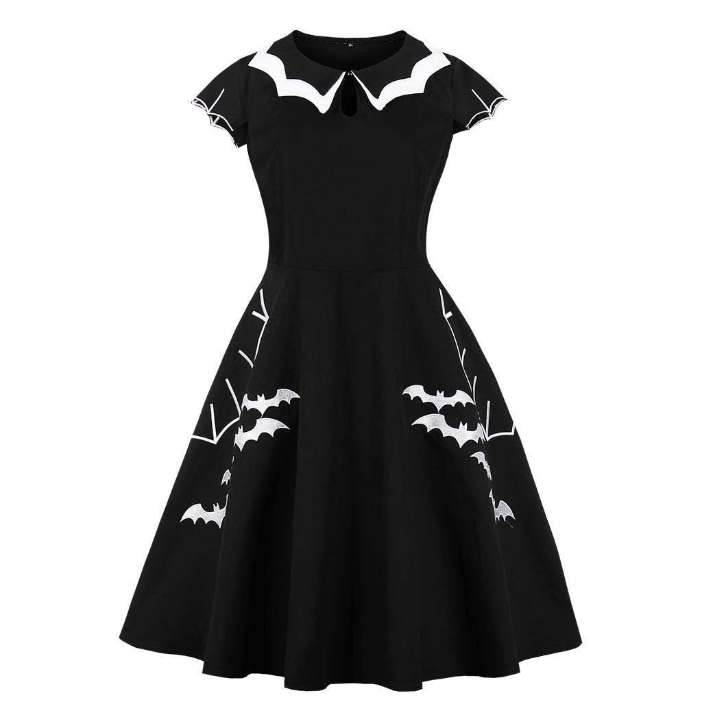 Halloween bat embroidered dress Black
