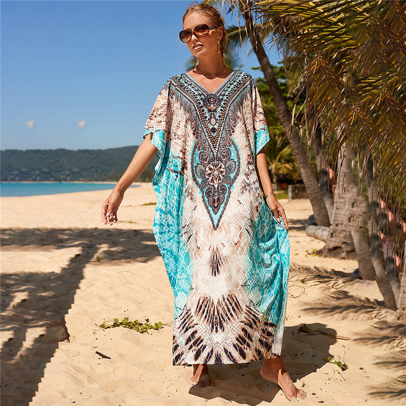 Polyester National Wind Positioning Printed Beach Smock Robe Type Sunscreen Shirt Holiday Dress Color10