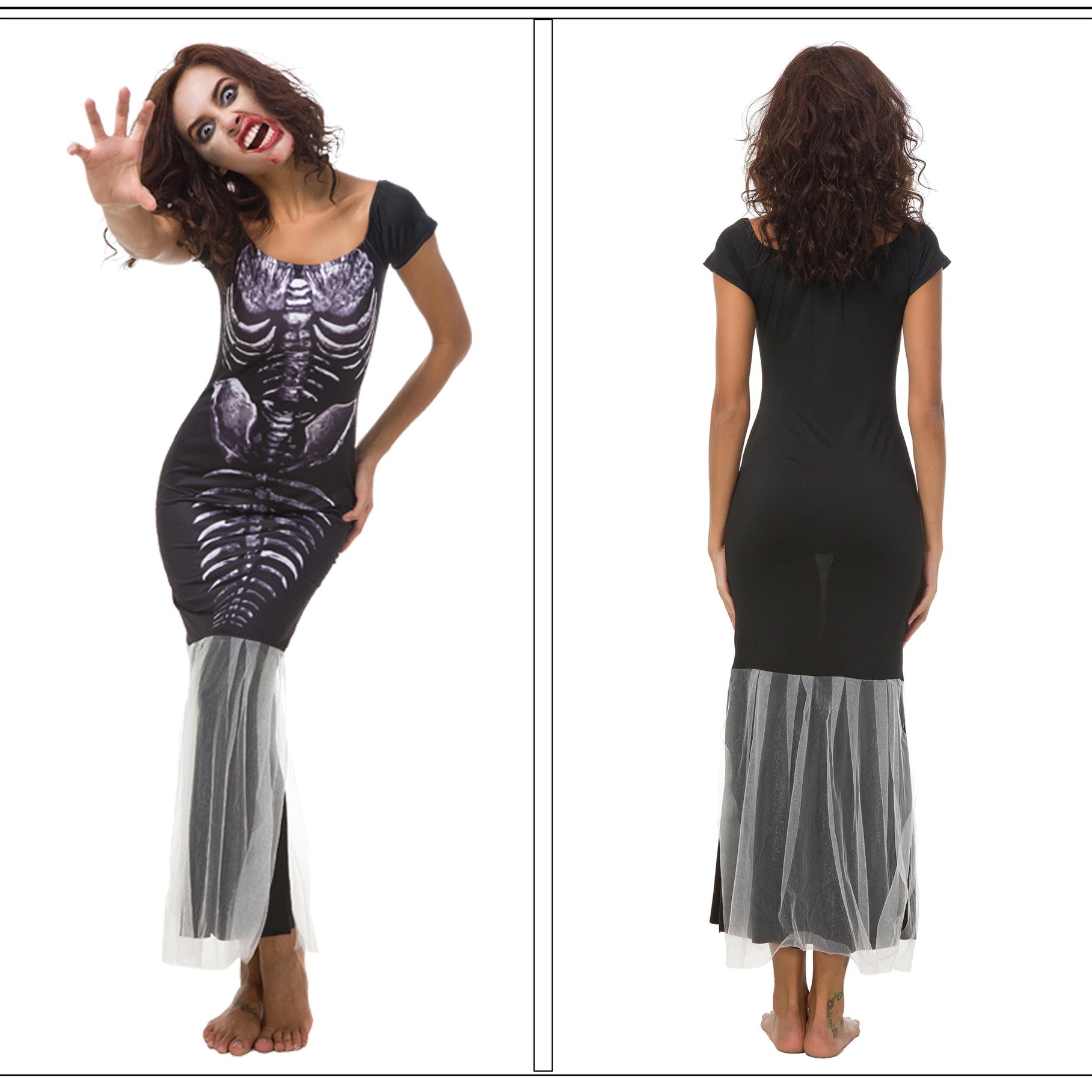 Halloween White Yarn Fishtail Skirt Women's Witch Costume