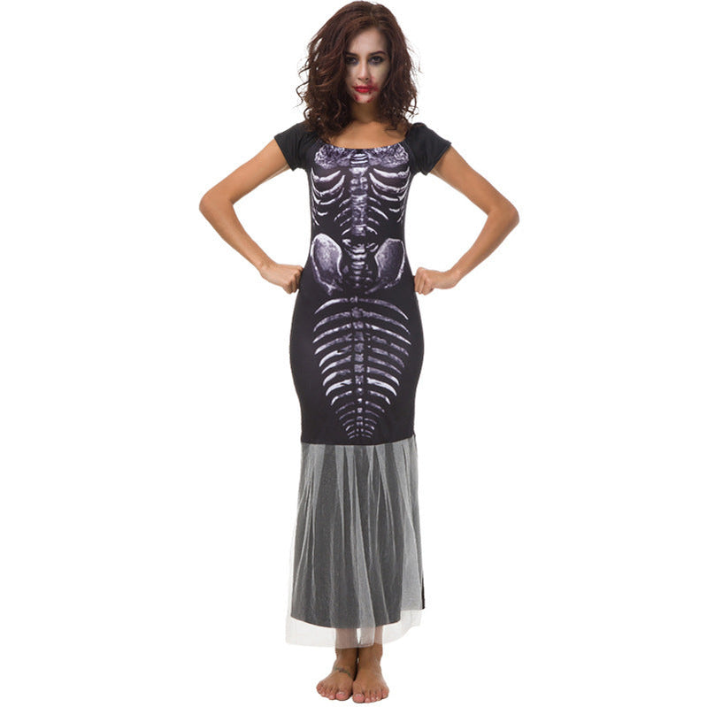 Halloween White Yarn Fishtail Skirt Women's Witch Costume Black