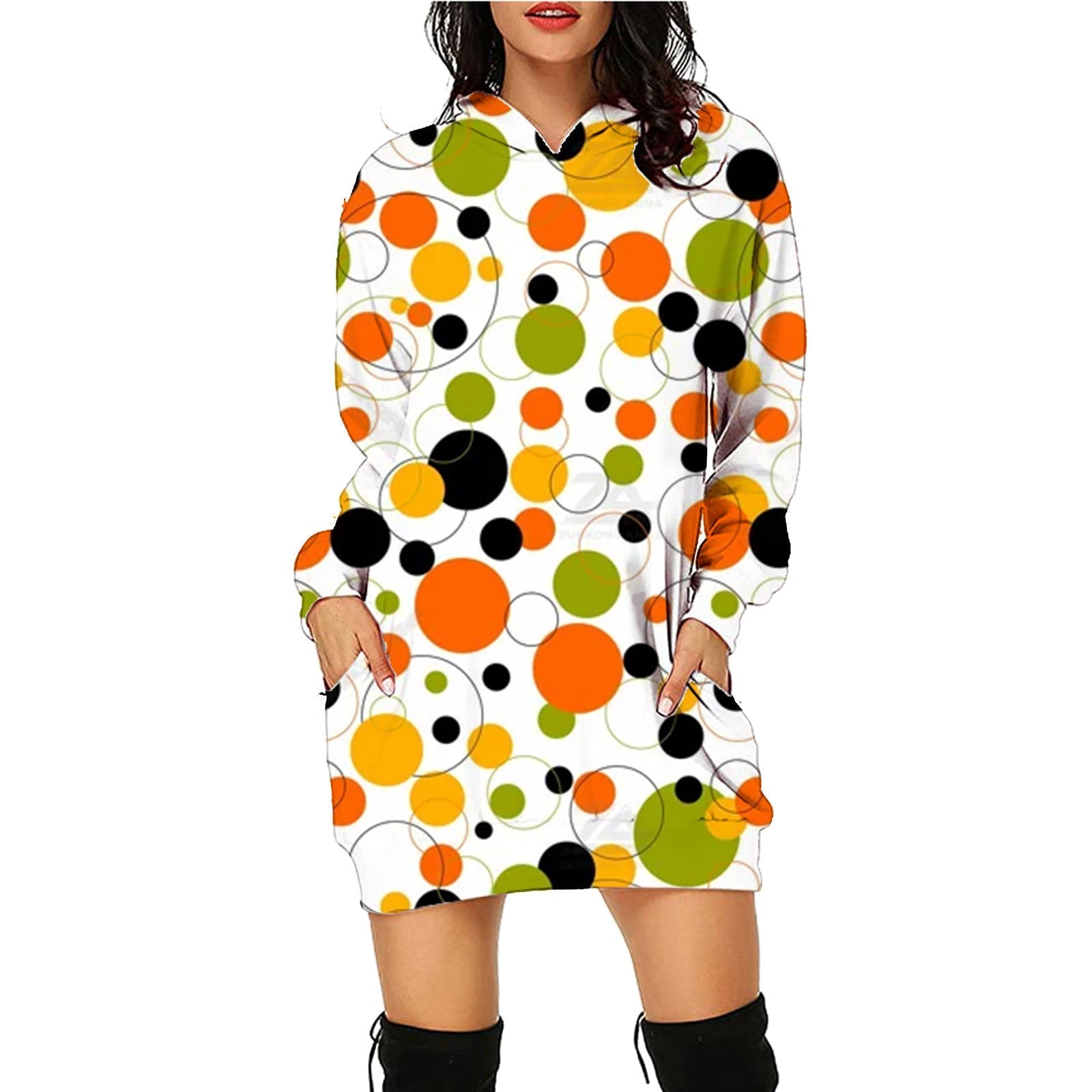 Halloween Print Long Hoodie With Pockets Sweater Long Sleeve Clothes Women SC12