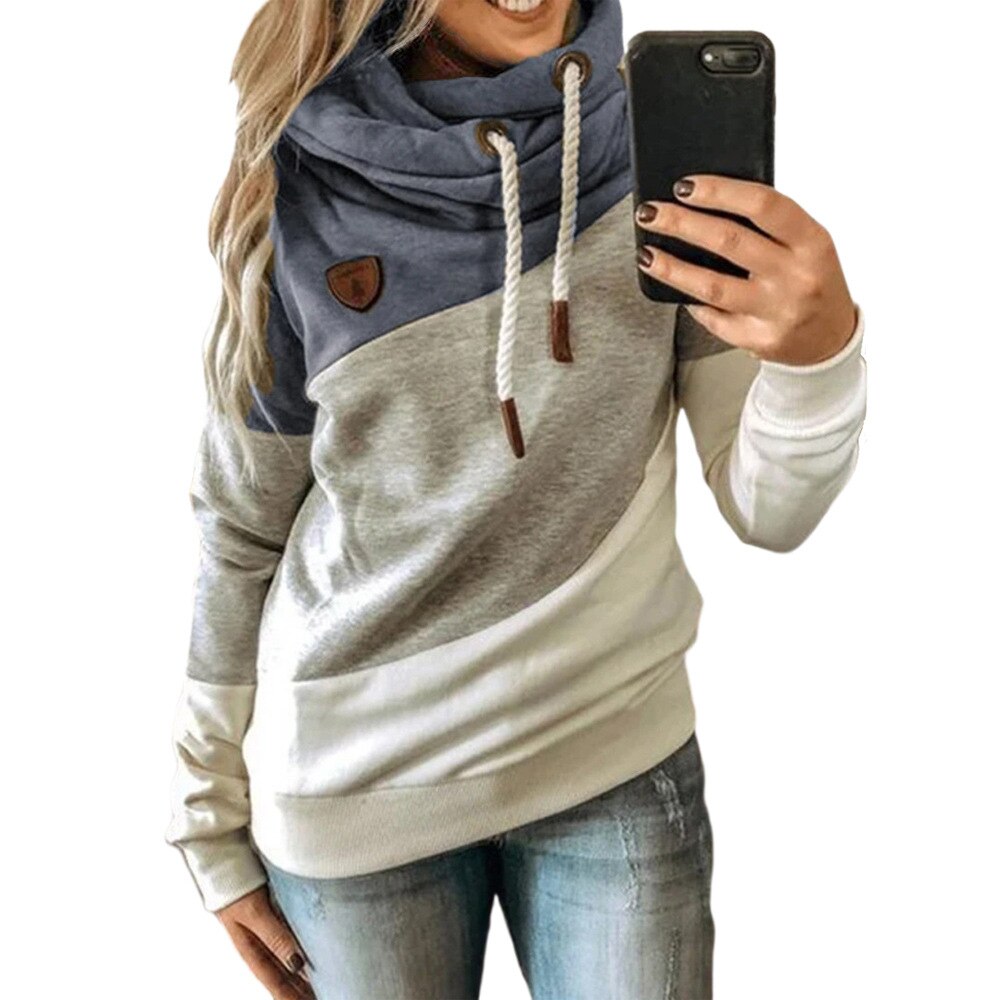 Hoodies for Women Color Block Print Hooded Pullover Casual Long Sleeve Drawstring Sweatshirt Blouse Tops