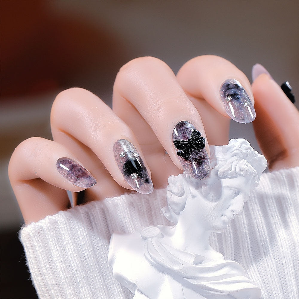 CNHIDS 24Pcs Charming Sparkling Purple Long Coffin False Nail Press On Nail Tips Girl Decoration Crystal Fake Nail With Design