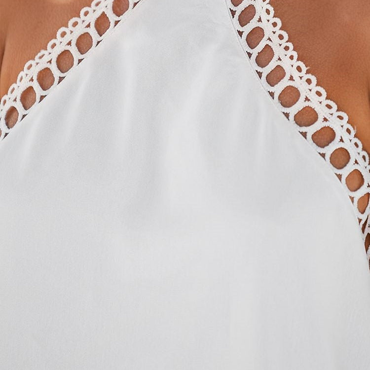 White Lace Trim Halter Mini Dress For Women Sexy Backless Sleeveless Holiday Beach A-line Dress Summer Female Dress