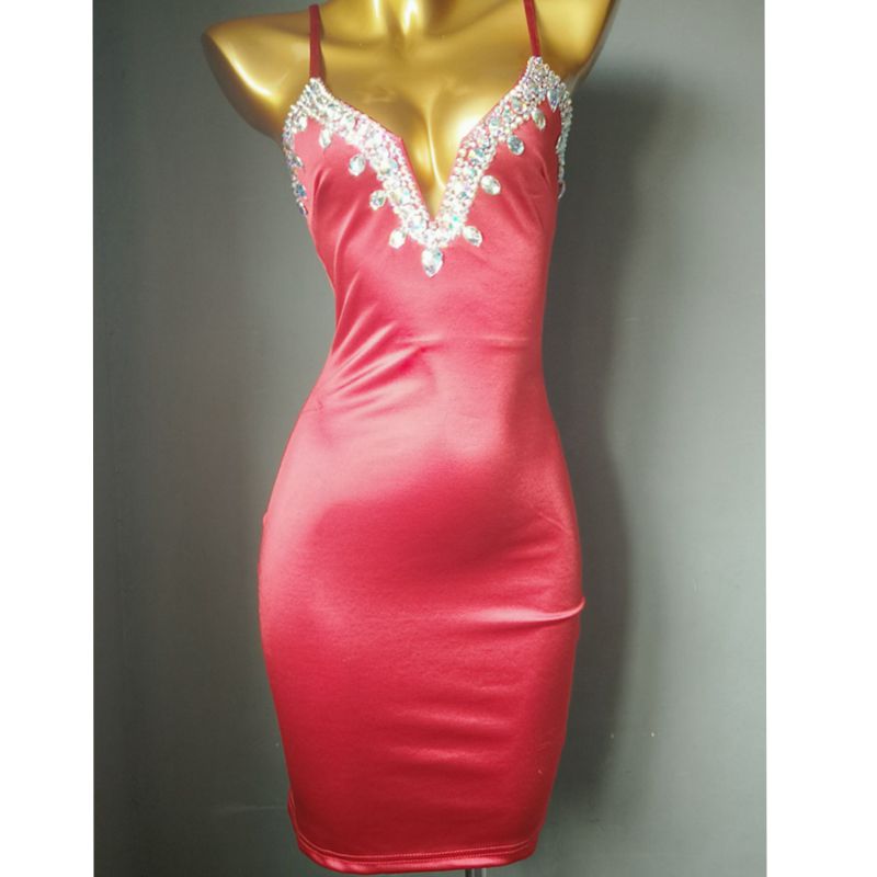 Luxury Rhinestone Dress Elegent Deep-V Party Dress Crystal Diamond Women Evening Dress