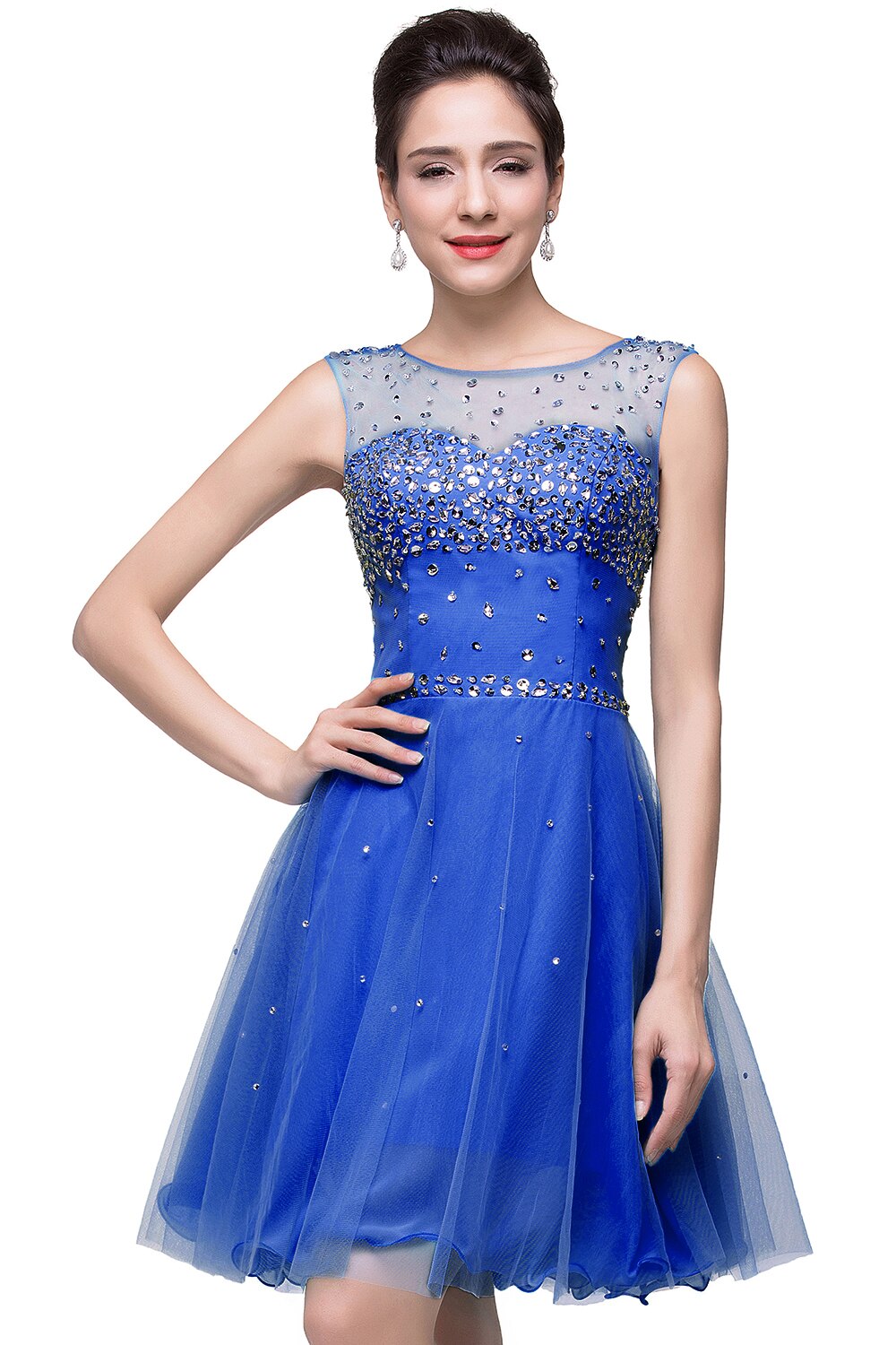 Luxury Elegant Short Homecoming Dresses Vestidos De Fiesta Crystal Formal Party Gowns Vestido De Formatura Royal Blue