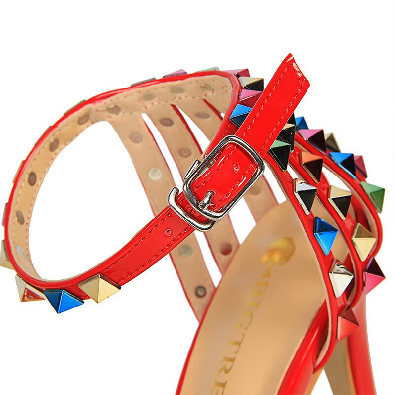 Shoes Color Rivets Women Sandals Roman Style Heeled Sandals Hollow Out High Heels Stiletto Sexy Party Shoes Sandals