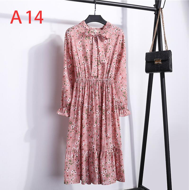 Plus Size Women's Clothing Long Sleeve Chiffon Shirt Dresses For Women Red Bow Floral Club Party Autumn Winter платье Woman