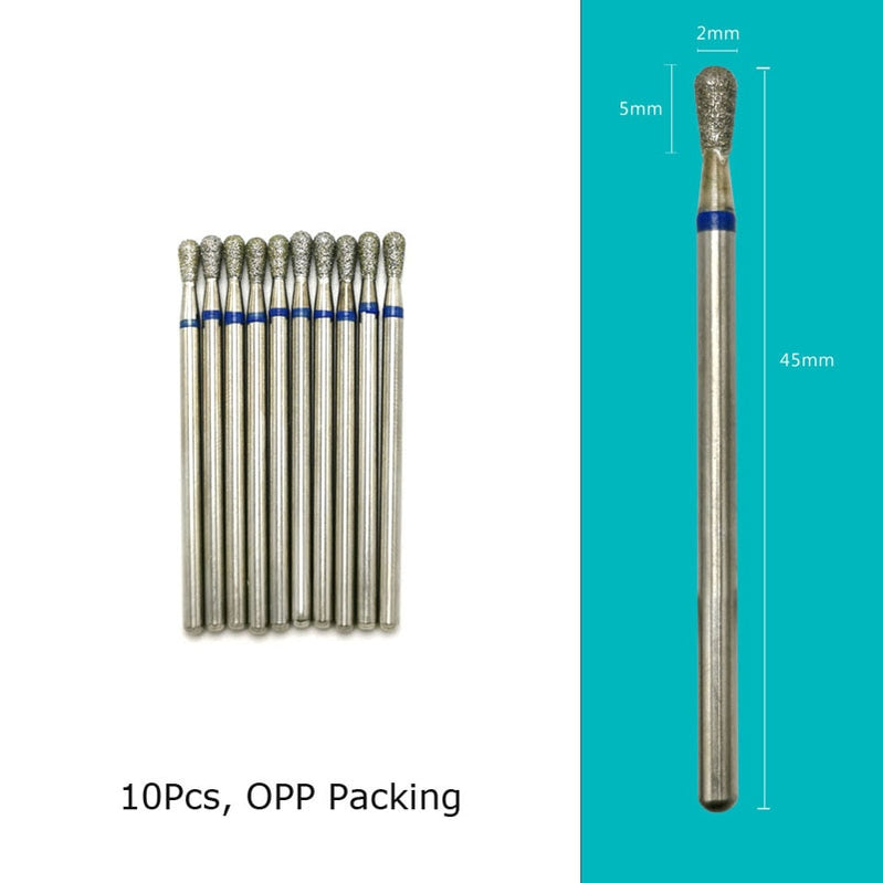 HYTOOS 10pcs/Set Nail Drill Bits Diamond Cutters for Manicure Cuticle Burr Milling Cutter for Pedicure Nails Accessories Tools CN0205D-M(D)