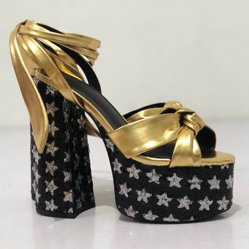 Women Sandals Summer Shoes Sexy Thick High Heels Platform 10 colors Dress Party Wedding Shoes Woman Pumps Bow love heels Golden heart