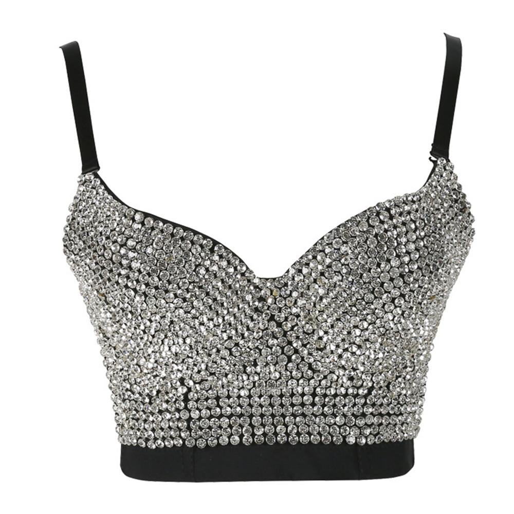 Irene Tinnie Hand-made Pearls Jewel Diamond Bralet Women's Bustier Bra Wedding Party Corset Cropped Top Vest Plus Size