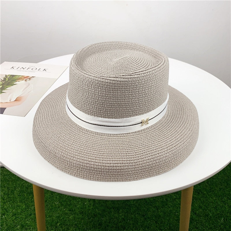 Summer hat new female sun hat folding beach hat big brim travel sunscreen Hepburn wind sun hat travel 13 Spain 55-58CM