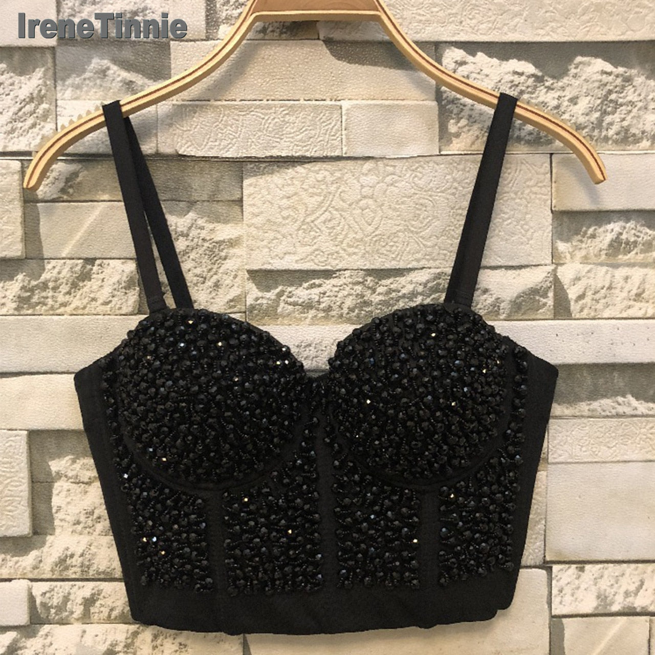 IRENE TINNIE Handmade Shiny Rhinestone Crop Top Shining Tank Top Backless Vest Sexy Bra Party Nightclub Vest