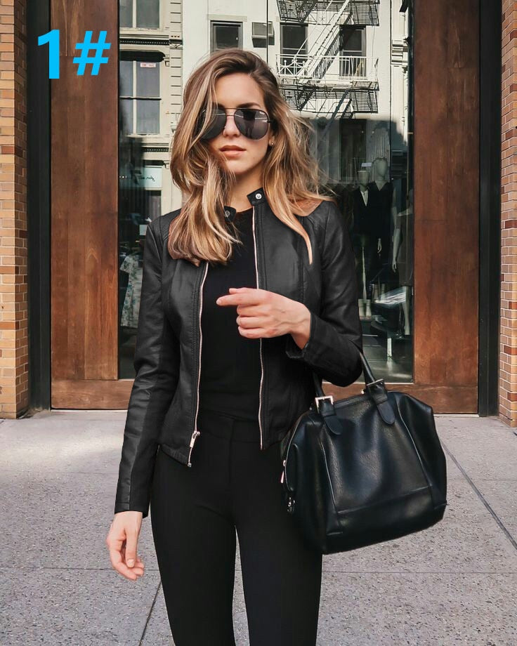 Women Bike Coat PU Leather Outwear Zipper Outfit Spring Autumn WomeFashion Short Thin Female Jacket