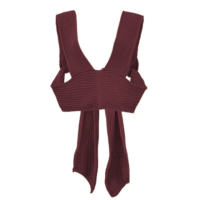 Sleeveless Knitted Crop Sweater Sexy Autumn Summer Fashion Vest Black Casual White Jumper Top Female Pullover fall women wine red One Size