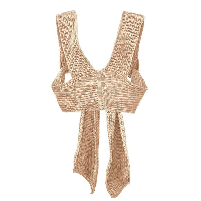 Sleeveless Knitted Crop Sweater Sexy Autumn Summer Fashion Vest Black Casual White Jumper Top Female Pullover fall women light apricot One Size