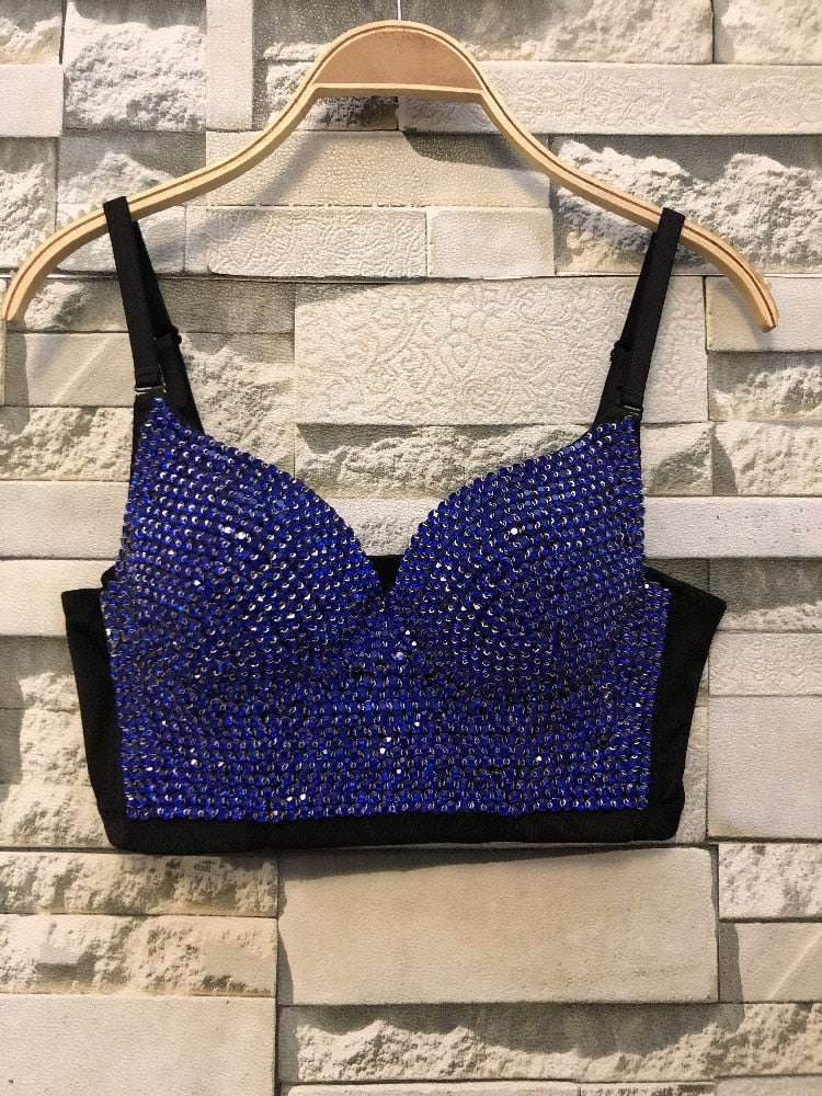 Irene Tinnie Hand-made Pearls Jewel Diamond Bralet Women's Bustier Bra Wedding Party Corset Cropped Top Vest Plus Size