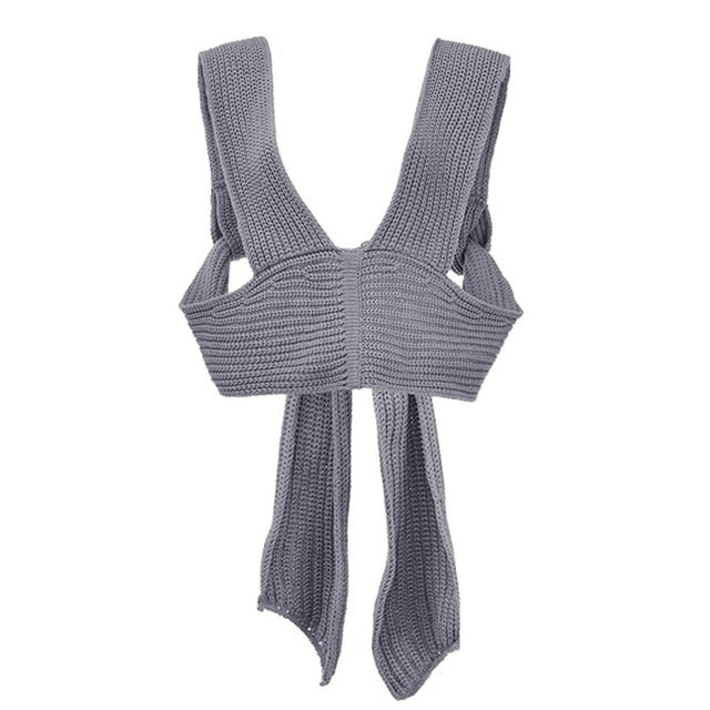 Sleeveless Knitted Crop Sweater Sexy Autumn Summer Fashion Vest Black Casual White Jumper Top Female Pullover fall women grey One Size
