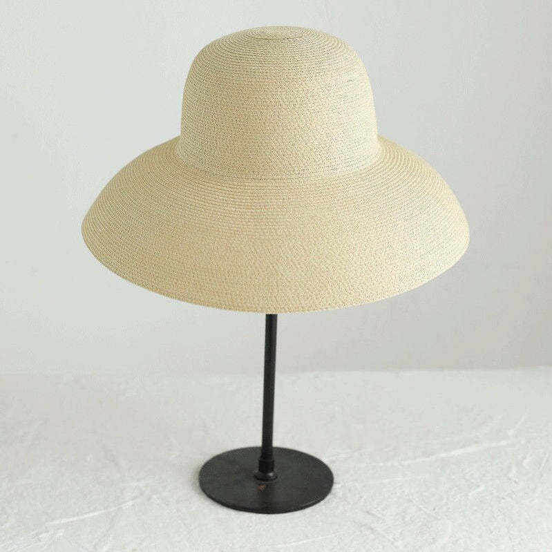 Summer hat new female sun hat folding beach hat big brim travel sunscreen Hepburn wind sun hat travel 1 Spain 55-58CM