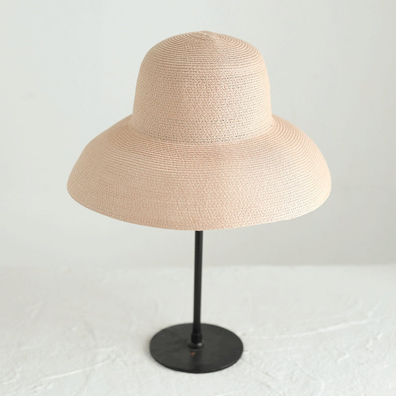 Summer hat new female sun hat folding beach hat big brim travel sunscreen Hepburn wind sun hat travel 5 Spain 55-58CM