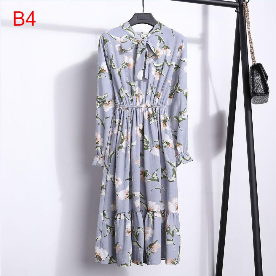 Plus Size Women's Clothing Long Sleeve Chiffon Shirt Dresses For Women Red Bow Floral Club Party Autumn Winter платье Woman
